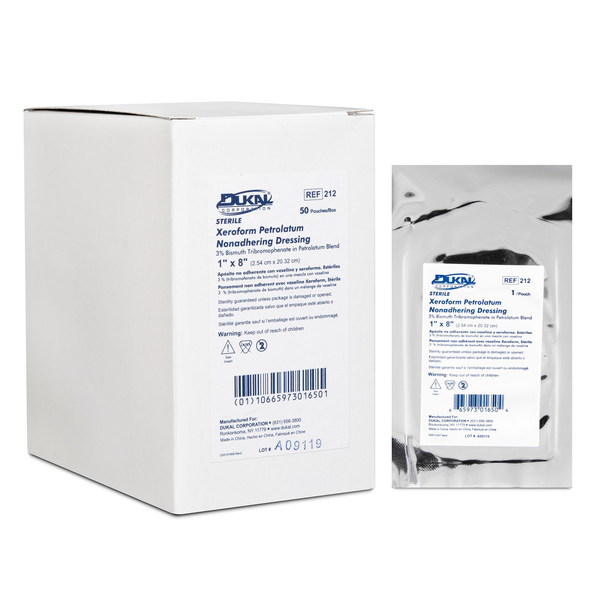 Dressing Gauze Xeroform Petrolatum Impregnated Dressing Xeroform™ Strip 1 X 8 Inch Sterile by Dukal Corporation  ID 212
